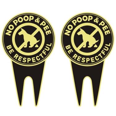 Imagem de Pacote com 2 placas anticocô de cachorro para quintal - placa dupla face de alumínio sem cocô com estaca 35 cm x 20 cm - Be Respectful, No Dog Poop and Pee Stop Dogs de cocô/fazer xixi no seu gramado