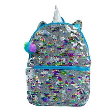 Imagem de Mochila Escolar Unicórnio C/ Paetê Que Muda De Cor - Clio, Azul