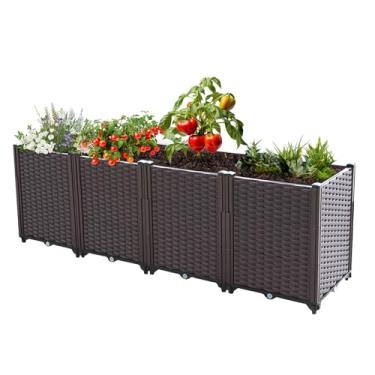 Imagem de Canteiro elevado para jardim, plantadores para plantas ao ar livre, canteiros elevados para jardinagem, plantio de plantas ao ar livre, vegetais, flores, frutas e plantas, 160 cm (C) x 39,9 cm (L) x