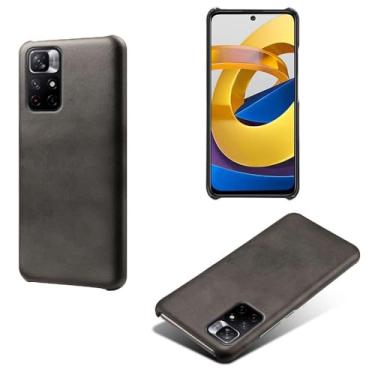 Imagem de Capa para Xiaomi POCO M4 Pro 5G,Proteção contra quedas,Casca de volta de cor sólida simples,Design de couro de imitação de plástico-Black