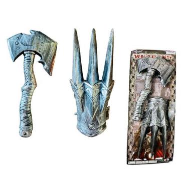 Imagem de Kit Medieval Guerreiro Infantil Luva + Machadinha Prata - Blook