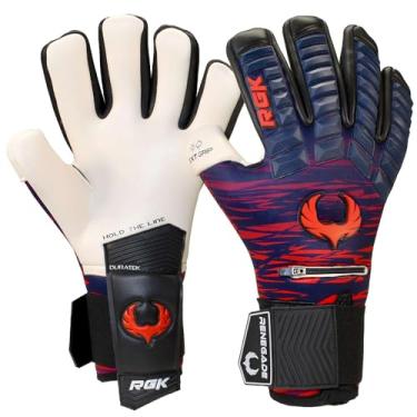 Imagem de Renegade GK Luvas de goleiro profissional Eclipse Tremor com protetor de dedos Pro-Tek preto | Luvas de goleiro de futebol azuis e vermelhas (tamanho 10, adulto, corte negativo, nível 5)