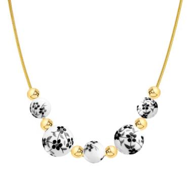 Imagem de XUN Zhe Colar de contas florais de porcelana colorida, espaçadores dourados, corrente de cobra delicada, gargantilha de cerâmica, joias modernas para presentes femininos, Narmal, Liga de aço, Sem