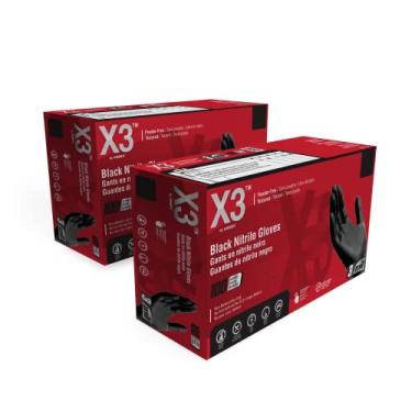 Imagem de X3 Luvas Industriais Descartáveis De Nitrila Preta 3 Mil, Sem Látex/Pó, Seguras Para Alimentos, Não Estéreis, Texturizadas, Médias, 2 Caixas Com 100