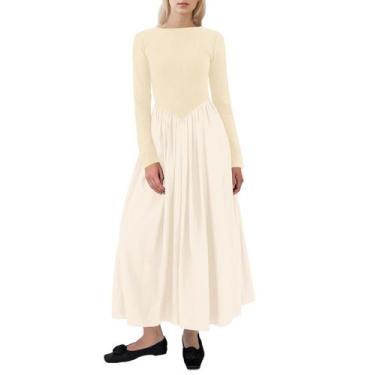 Imagem de Vestido maxi SHBECYDE com gola de barco, manga comprida e cintura caíd