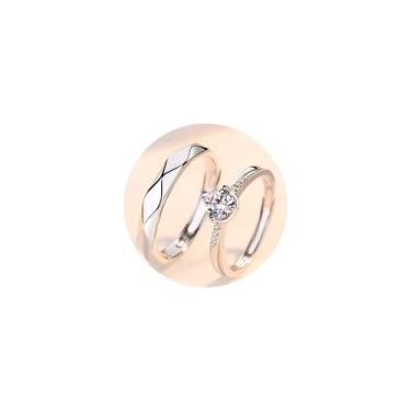 Imagem de Anéis de noivado para casais em prata 925, zircão ajustável - Lightbek