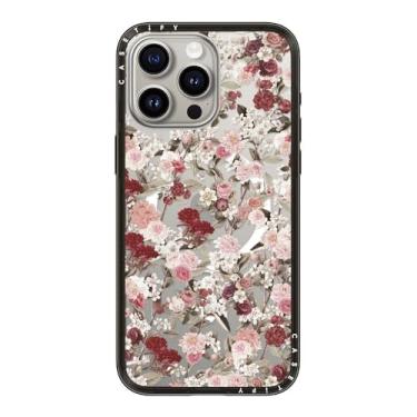 Imagem de CASETiFY Capa compacta para iPhone 15 Pro Max [fina e elegante/compatível com Magsafe/1,2 m. Proteção contra quedas de nível militar] - Vintage Flower Monday - Preto transparente