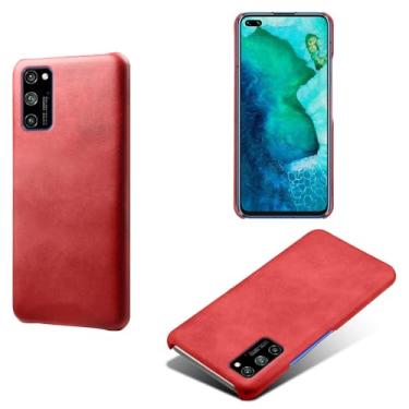 Imagem de Capa para Huawei Honor V30 PRO,Proteção contra quedas,Casca de volta de cor sólida simples,Design de couro de imitação de plástico-Red