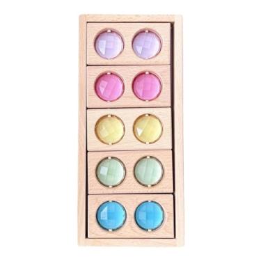 Imagem de Fenteer Jogo de empilhamento de arco-íris com luz sensorial para crianças com bandeja de armazenamento, blocos de construção, cubos de acrílico de arco-íris