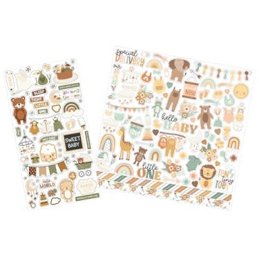 Imagem de Adesivos de scrapbook para bebês – Adesivo de scrapbook neutro de gênero e folha recortada para álbum de marcos recém-nascidos, artesanato DIY, livro de fotos – Conjunto de adesivos estéticos para
