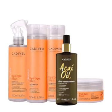 Imagem de Kit Cadiveu Professional Bye Bye Frizz Shampoo Condicionador Selagem Gradativa Máscara e Açaí Oil 110 (5 produtos)