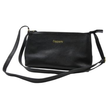 Imagem de Bolsa Transversal Couro Legítimo Copparo Feminina Com Zíper (Preto)