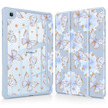 Imagem de Tuiklol Para Samsung Galaxy Tab S6 Lite 10,4 polegadas 2024 2022 2020, Buit in S Pen com capa protetora à prova de choque, capa traseira transparente transparente despertar/hibernar, azul borboleta