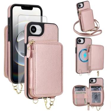 Imagem de Capa de telefone para iPhone 16e/SE 2025/SE 4 carteira com zíper bolsa protetora de tela compatível com alça transversal MagSafe bloqueio RFID i Phone16e i16e 16 e SE4 16eCapa feminina masculina ouro