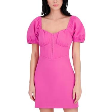 Imagem de Siena Minivestido feminino de tecido elástico com manga bufante e gola quadrada, rosa, 34