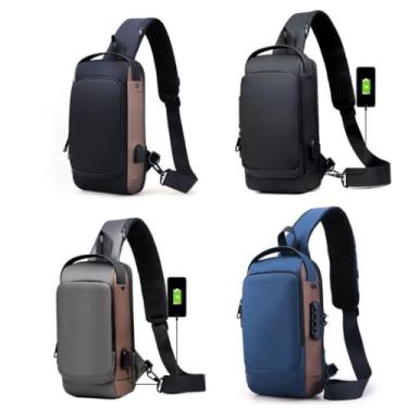 Imagem de Bolsa Masculina Pochete Transversal Cadeado Ombro Impermeável Tecido Liso Antifurto Bolsa De Peito(Cor Aleatório)