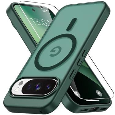 Imagem de Vansdon Capa para Google Pixel 10 Pro XL, compatível com MagSafe, capa protetora fina fosca translúcida magnética com 1 protetor de tela - proteção contra quedas de grau militar (verde escuro)