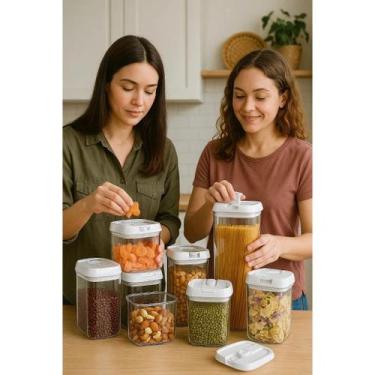 Imagem de Kit 7 Potes Acrílico Armazenamento Arroz Feijão Cereais Recipiente Vas