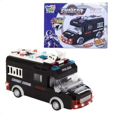 Imagem de Carrinho de Policia de Blocos de Montar Fricção Sirene 77 pç - TOP KID