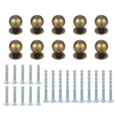 Imagem de PATIKIL Puxadores de armário, 10 peças 15/16" (24 mm) maçanetas de gaveta de cômoda redondas de alumínio para puxadores de armário de cozinha modernos, ferragens de metal, bronze