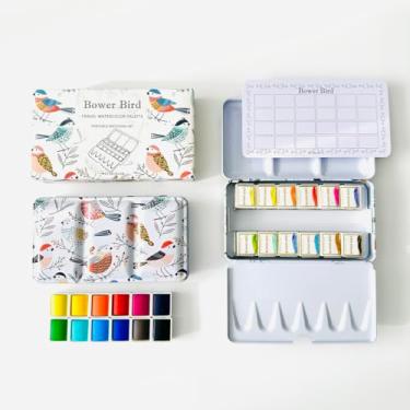 Imagem de Bower Bird Conjunto de tinta aquarela, 12 cores em paleta de estanho de metal, conjunto de tinta aquarela de viagem, tintas de aquarela portáteis para adultos e artistas (caixa branca)