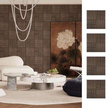 Imagem de ARMURO 4 pacotes de painéis de parede acústicos - painel de parede de ripas de madeira 3D autoadesivo - painéis de absorção de som para redução de ruído - Decoração de parede para casa e escritório