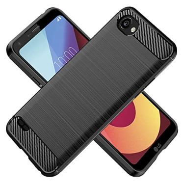 Imagem de KOARWVC Capa de telefone para LG Q6/LG Q6 Alpha Case, LG Q6+ LG-M700 Capa de fibra de carbono à prova de choque resistente escudo antiarranhões TPU macio capa traseira capas para LG Q6 (preto)