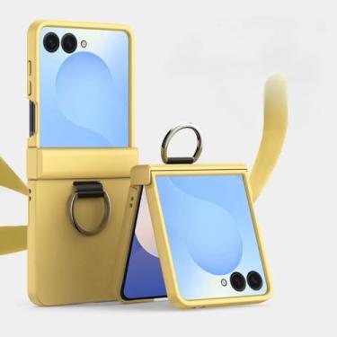 Imagem de Capa protetora para Galaxy Z Flip6 com toque de pele rígida e dobradiça (para Galaxy Z Flip6/amarelo)
