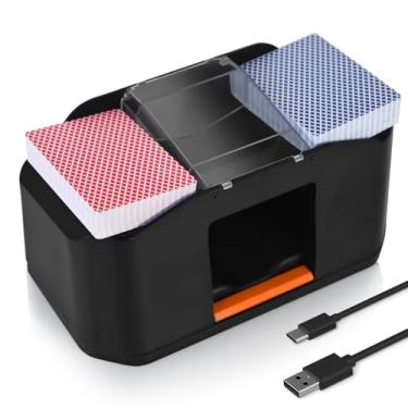 Imagem de Baralhador de cartas de 2 baralhos, embaralhador elétrico alcalino automático de 2000 MAh, cartas de baralho, Texas Hold'em, pôquer, jogos de cartas em casa, Blackjack (Black114)
