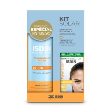 Imagem de Kit Isdin Fotoprotector Protetor Solar Facial Fusion Water FPS60 30ml + Protetor Solar Corporal Transparent Spray FPS30 250ml