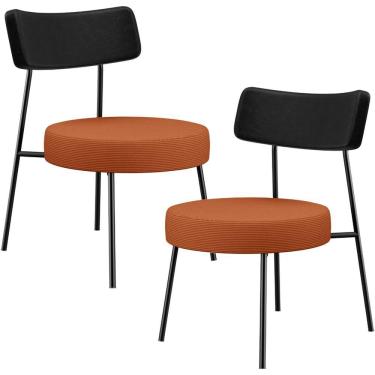 Imagem de Kit 02 Poltronas Decorativas Sala De Estar Londres L02 Couríssimo Preto Tecido Terracota - Lyam