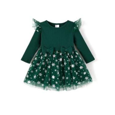 Imagem de Vestido de bebê PATPAT de 3 a 6 meses de tule verde Snowflake