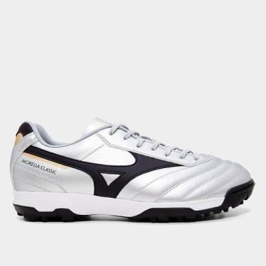 Imagem de Chuteira Society Mizuno Morelia Classic Unissex, Prata, Preto, 40