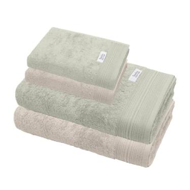 Imagem de Jogo de Toalha De Banho e Rosto, Gigante, 4 Pe�as, 100% Bambu Natural, Buettner, Alta Absor��o, Toque Aveludado, Altihaus (Palha/Verde Lima)