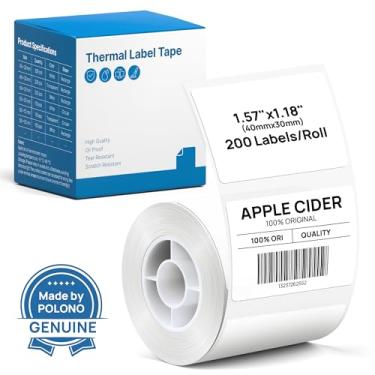 Imagem de POLONO Etiquetas térmicas, 1,57" x 1,18" (40 x 30 mm), impermeável, fita de etiqueta multiuso, 1 rolo de 200 papéis térmicos autoadesivos (branco)