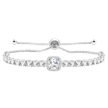 Imagem de Tobestu Pulseira de tênis de zircônia quadrada ajustável com corrente Bolo, joia elegante com pingente de cubo para casamentos, formaturas, casuais e uso diário YA4536, Adjustable, Latão, Zircônia