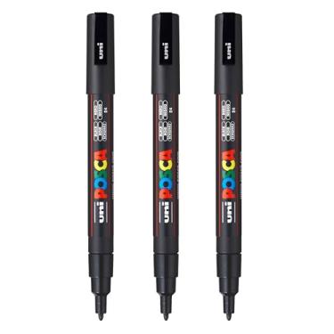 Imagem de posca Marcadores de tinta à base de água PC-3M, ponta fina reversível (0,9-1,3 mm), preto, 3 unidades