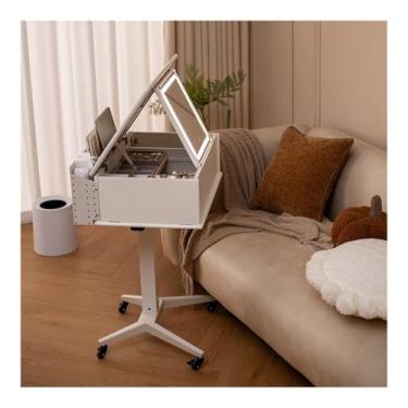 Imagem de Escrivaninha de penteadeira Pequena penteadeira de madeira com espelho flip top, móvel, grande organizador armazenamento para banheiro quarto casa(Branco)