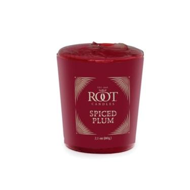 Imagem de Root Candles Velas votivas perfumadas festivas 20 horas mistura de cera de abelha premium feita à mão, pacote com 18, ameixa temperada
