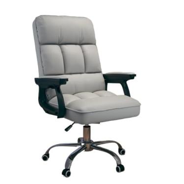 Imagem de hezhuhe2258 Cadeira de escritório PU couro macio cadeira de mesa com apoios de braços giratórios altura ajustável cadeira de escritório acolchoada ajustável (cinza)
