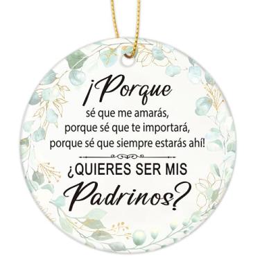 Imagem de CJiangpo Presente de pedido de padrinhos espanhóis - Will You Be My Godparents Enfeite de Natal decoração de cerâmica católica pendurada, presente de pedido de madrinha padrinho do afilhado batismo