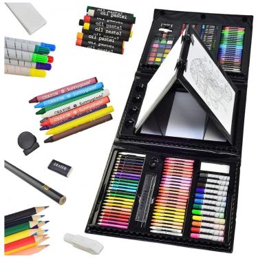 Imagem de Kit Lápis de Cor Profissional com Estojo 185 peças Tintas Acrílicas, Aquarela, SUNNYGLADE EAS 1, Preto