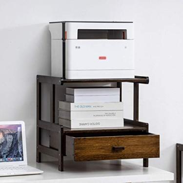 Imagem de Suporte de impressão marrom para impressora de escritório, copiadora de mesa, pequeno rack de armazenamento de impressora multifuncional de camada dupla com 1 mesa de impressora de gaveta