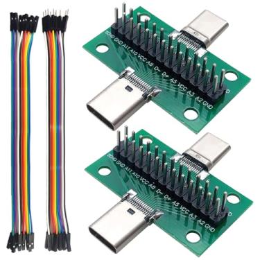 Imagem de minidodoca 2 peças de placa de teste USB 3.1 tipo C macho para macho com placa PCB 24 pinos soquete dupla face de 2,54 mm com conector de pino de cabeçalho, fio duplo para transferência de cabo de