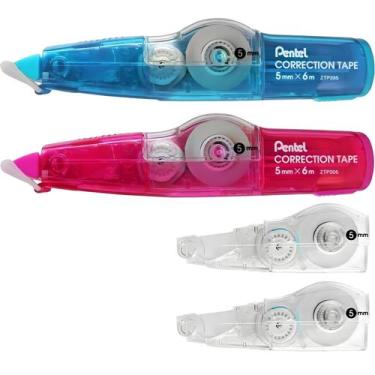 Imagem de Fita Corretivo Pentel 2 Rolo Correção Branco 5mm 6m Escolar, Azul-Rosa