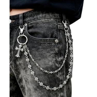 Imagem de POCNBOAN Corrente para calça, corrente punk de aço inoxidável, corrente de bolso para calças jeans, cinto na cintura, corrente de motociclista, chaveiro, acessórios góticos para mulheres e homens