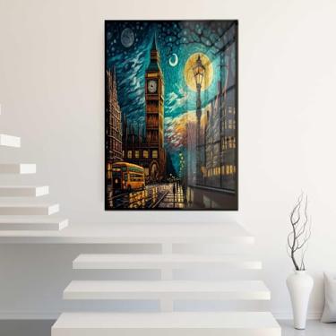 Imagem de Quadro Decorativo com Moldura e Acrilico Cristal Vidro Paisagem Abstrata Vertical Big Ben Sala Quarto Hall