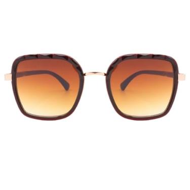 Imagem de Óculos de Sol Quadrado Grande Premium Cristal Classico Retrô Blogueira UV400 Feminino - Modelo Hilton - Cacife Brand (Marrom)