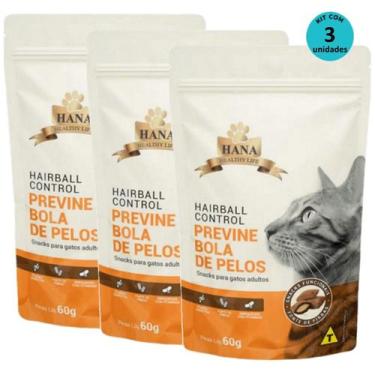 Imagem de kit 3 Snacks Hana Healthy Life Hairball Control Para Gatos Adultos 60g