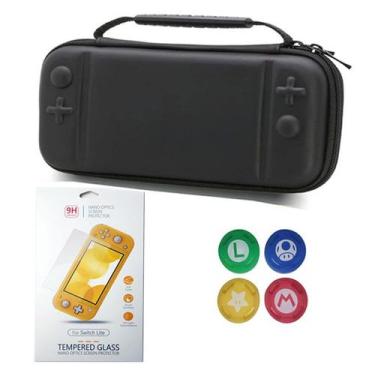 Imagem de Case Nintendo Switch Lite Preto + Película Vidro + 4 Grips - 123Games
